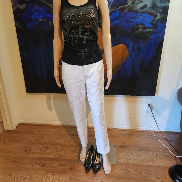 Eric Snakeskin Pattern Stretchy Ankle Pants, White, Size 10 - Picture 2 of 12